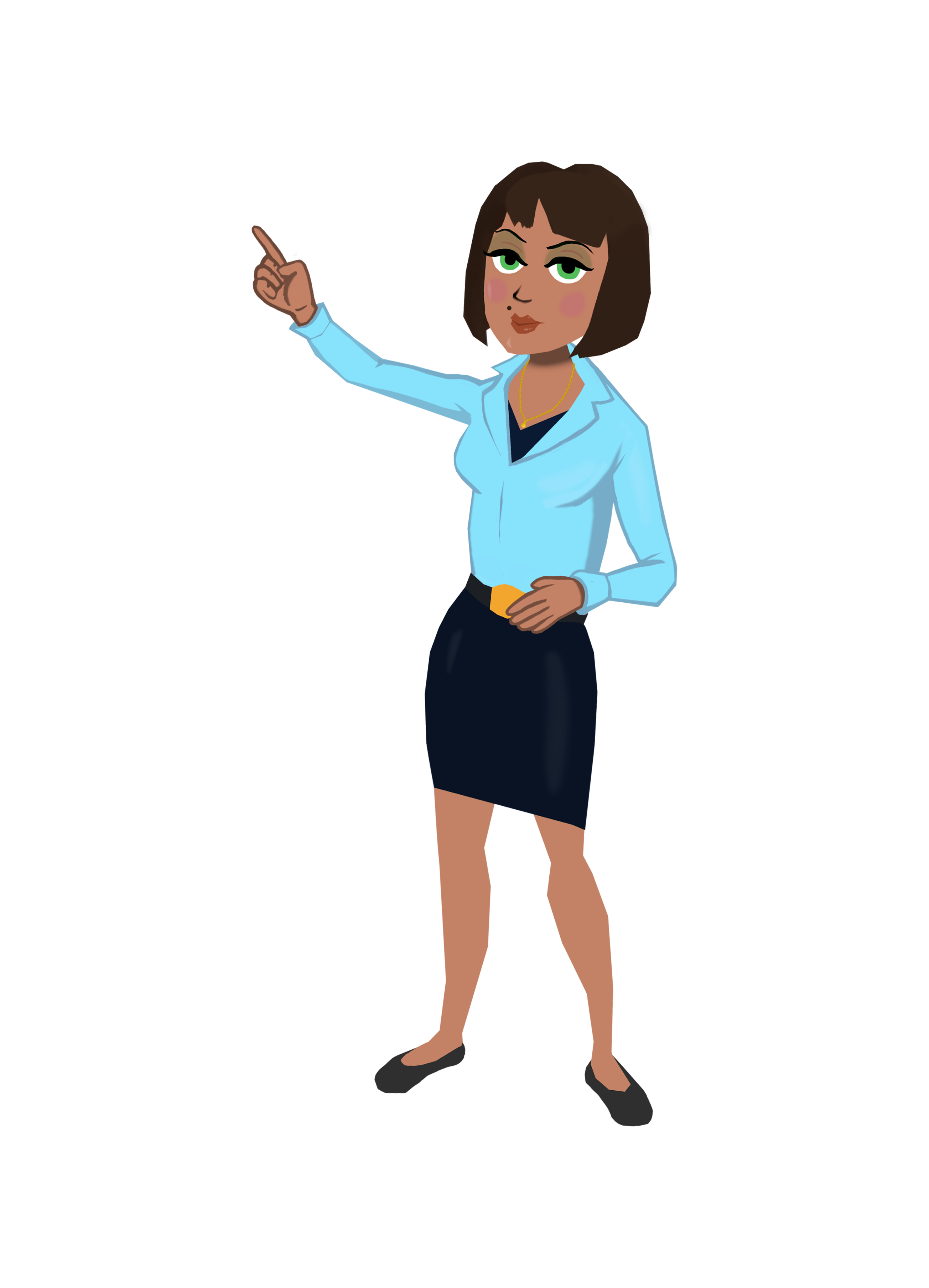 48 lady blue shirt short hair